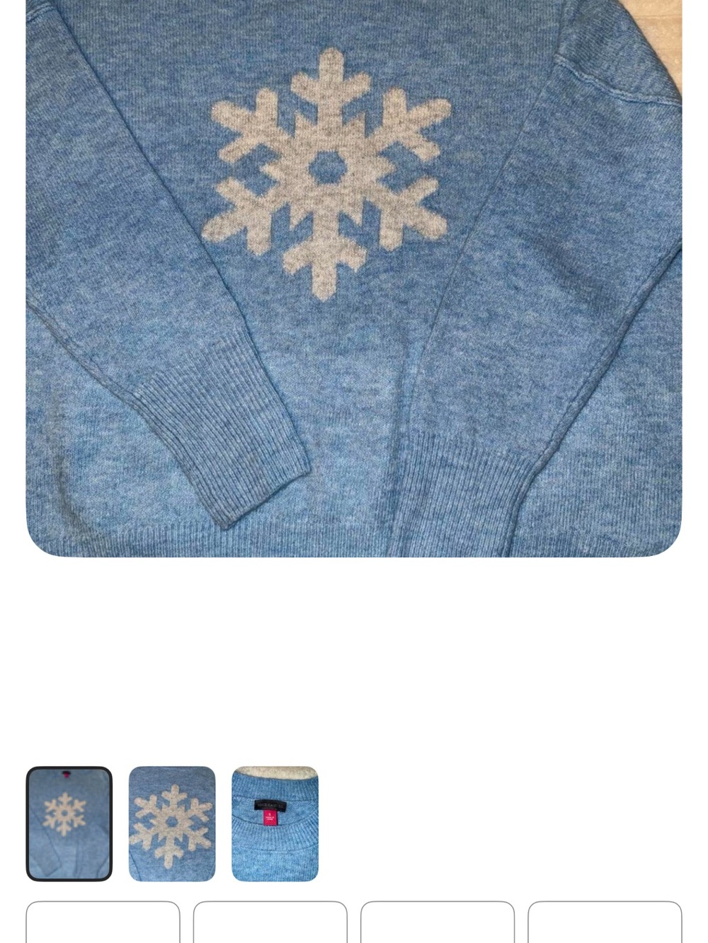 Vince Camuto Light Blue Crewneck Sweater with Cream Snowflake